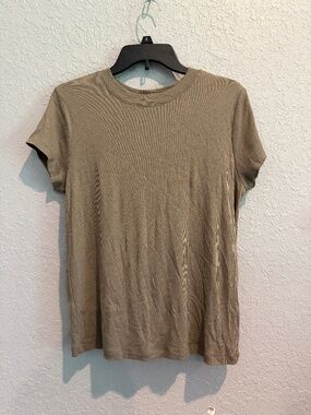 Tan Ribbed Short Sleeve Crew Neck